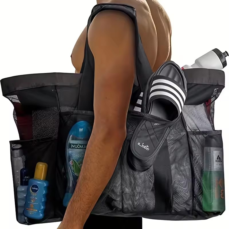 Tote Bag Beach - 特大サイズのメッシュ製ビーチバッグ1個。子供用の水遊び用バッグ、ビーチおもちゃ入れ、持ち運び可能な旅行用収納バッグ、速乾性トートバッグ。