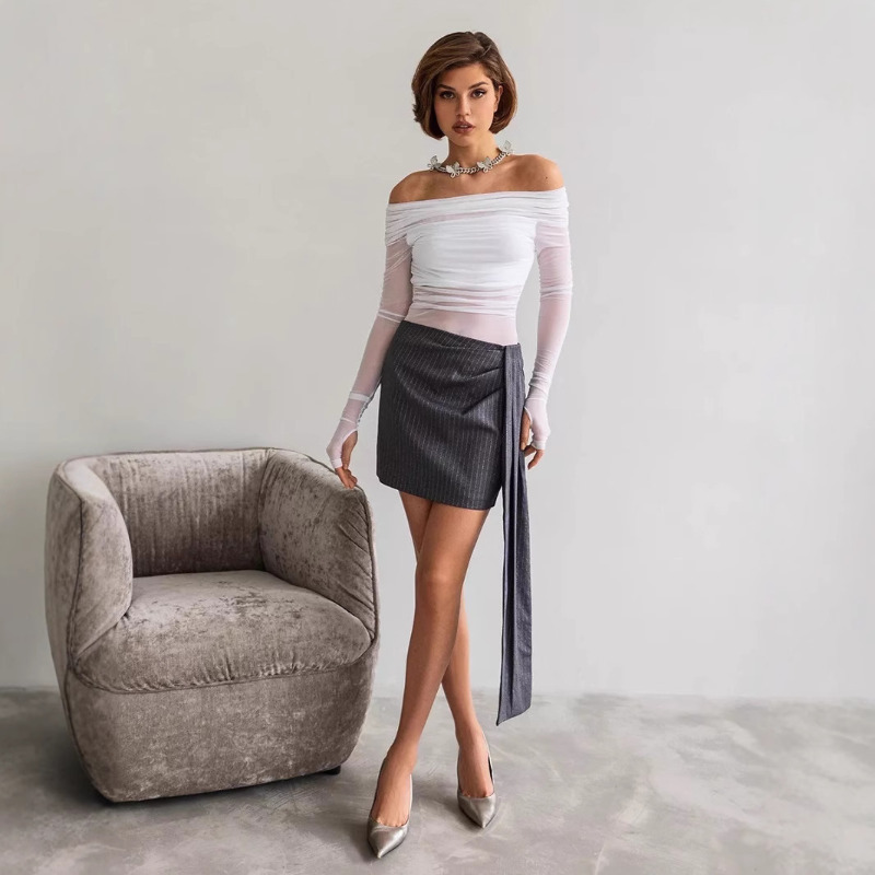 女性用メッシュオフショルダートップ、シースルーロングスリーブ - Blouse Off Shoulder のレビューと価格