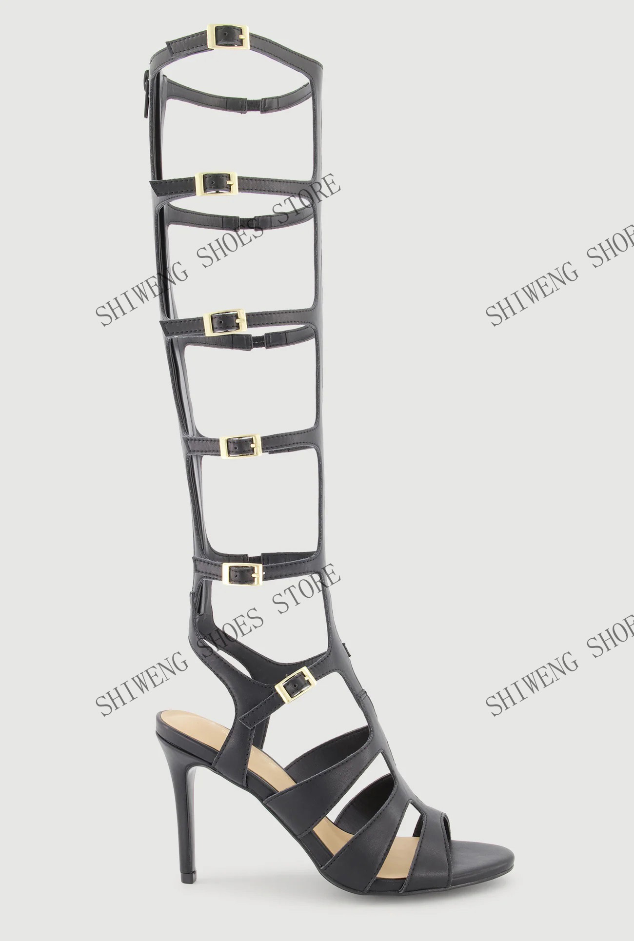 2026年レディース、膝丈のクロコダイル調サンダル、バックル - Sandal Strappy Heeled のレビューと価格