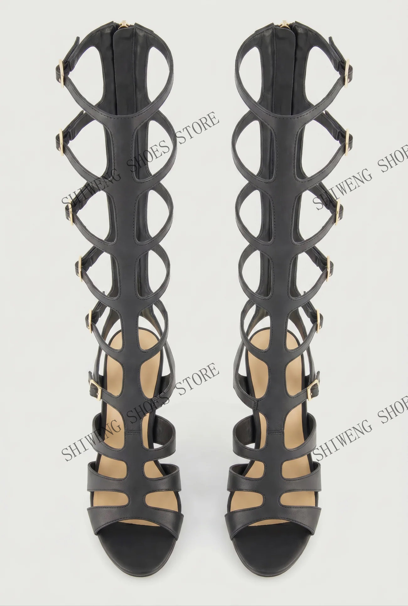 2026年レディース、膝丈のクロコダイル調サンダル、バックル - Sandal Strappy Heeled のレビューと価格