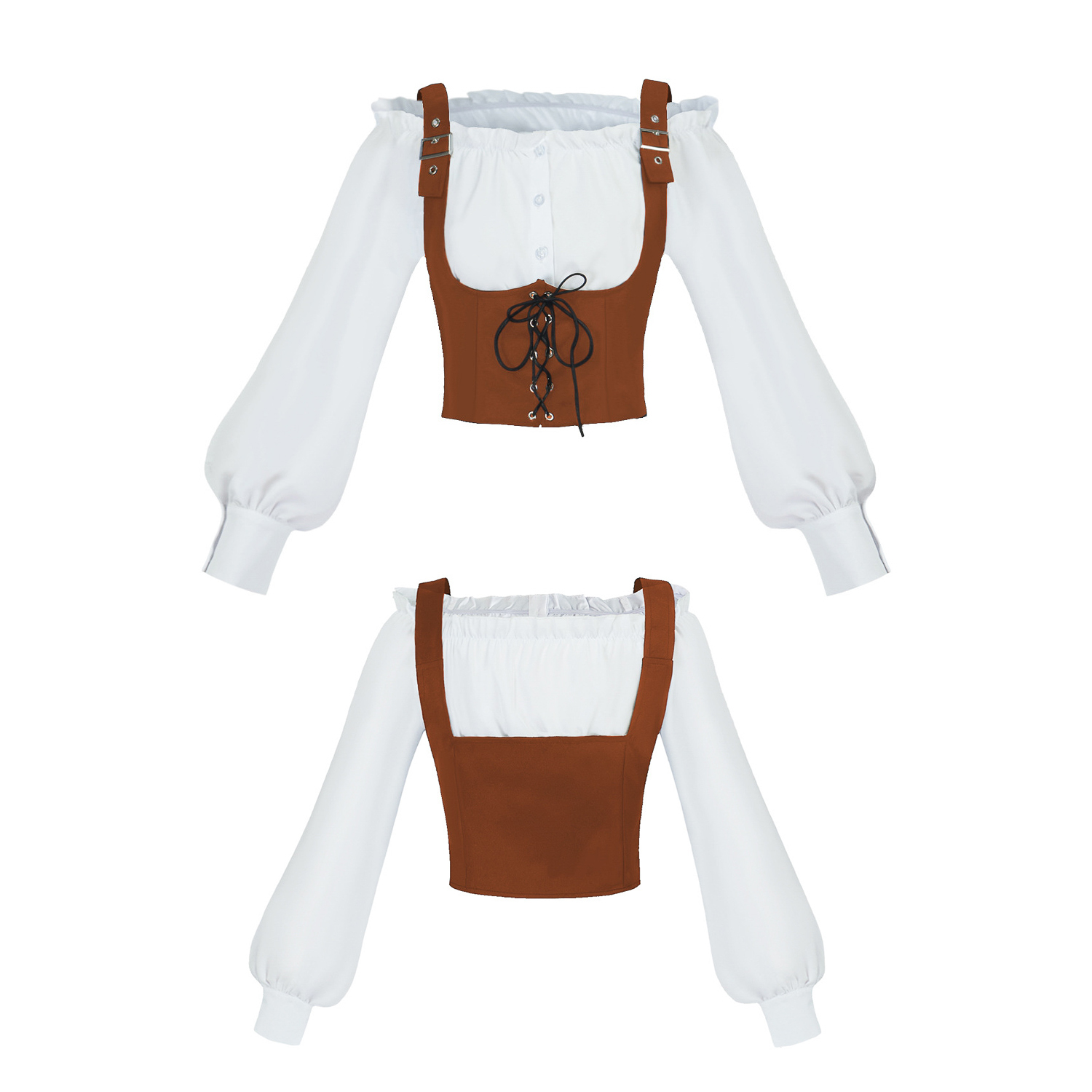 ルネサンス風の2点セットコスチューム。オフショルダーのフリル - Blouse Off Shoulder のレビューと価格