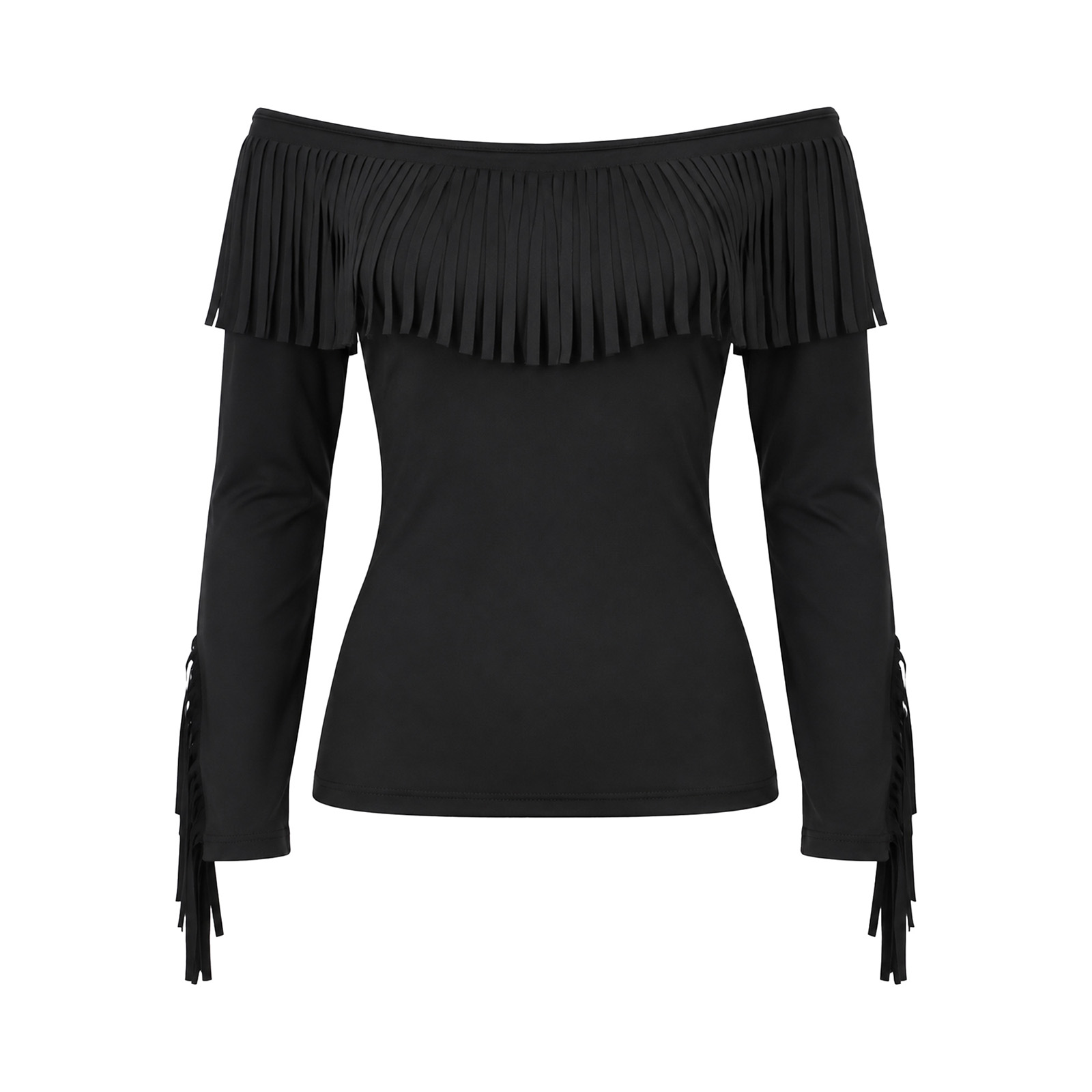 レディース オフショルダー タッセルブラウス 長袖 フリンジ - Blouse Off Shoulder のレビューと価格
