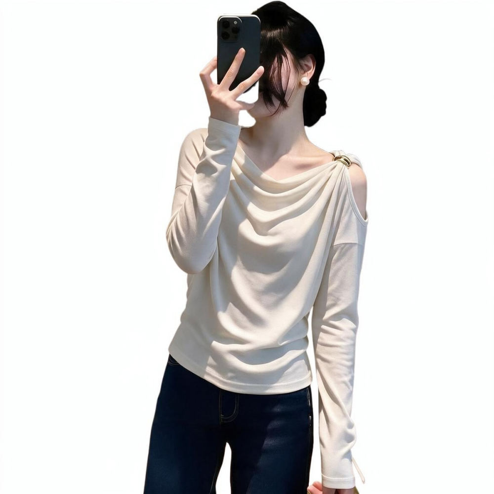 女性用、スリムに見せる長袖トップス。ドレープネック、オフショ - Blouse Off Shoulder のレビューと価格