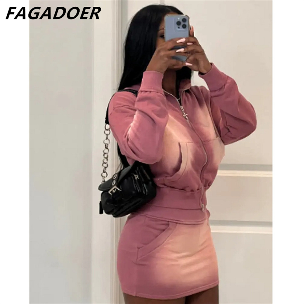 Fanadoer-ピンクのツーピースセット,絞り染めプリント - Crop Top Crochet のレビューと価格